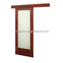 30 in. x 81 in. bathroom wood sliding barn door with glass single panel